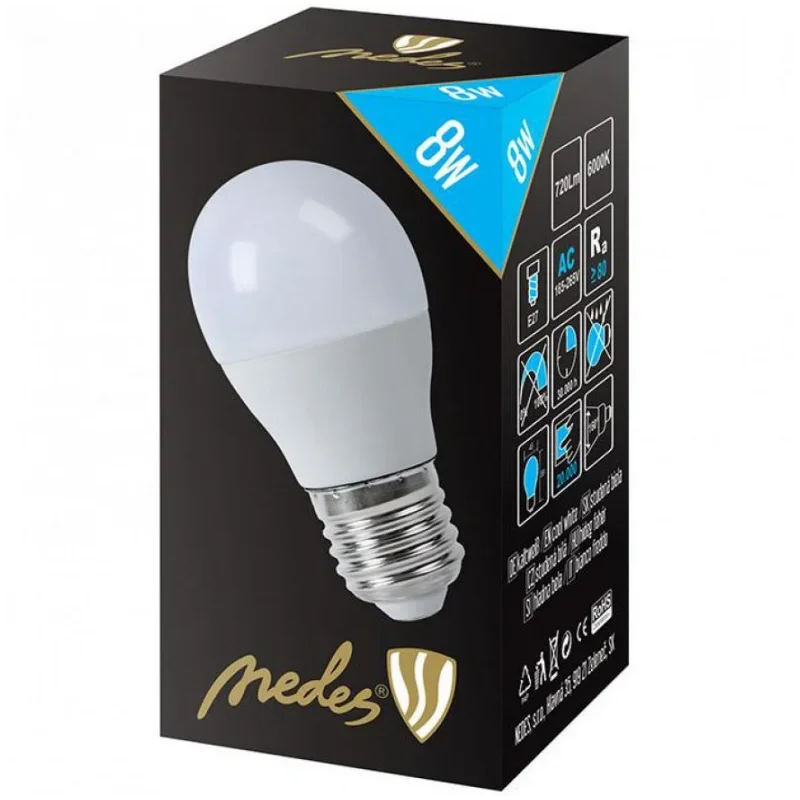 ZLS809 - LED žiarovka 8W - G45 / E27 / SMD / 6500K - ZLS809