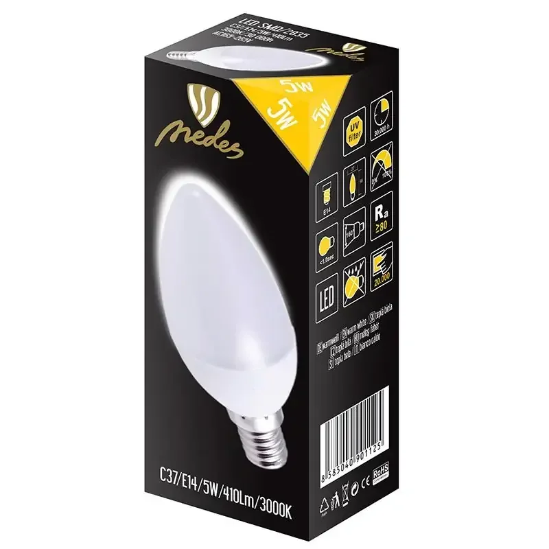 ZLS712 - LED žiarovka 5W - C37 / E14 / SMD / 3000K - ZLS712