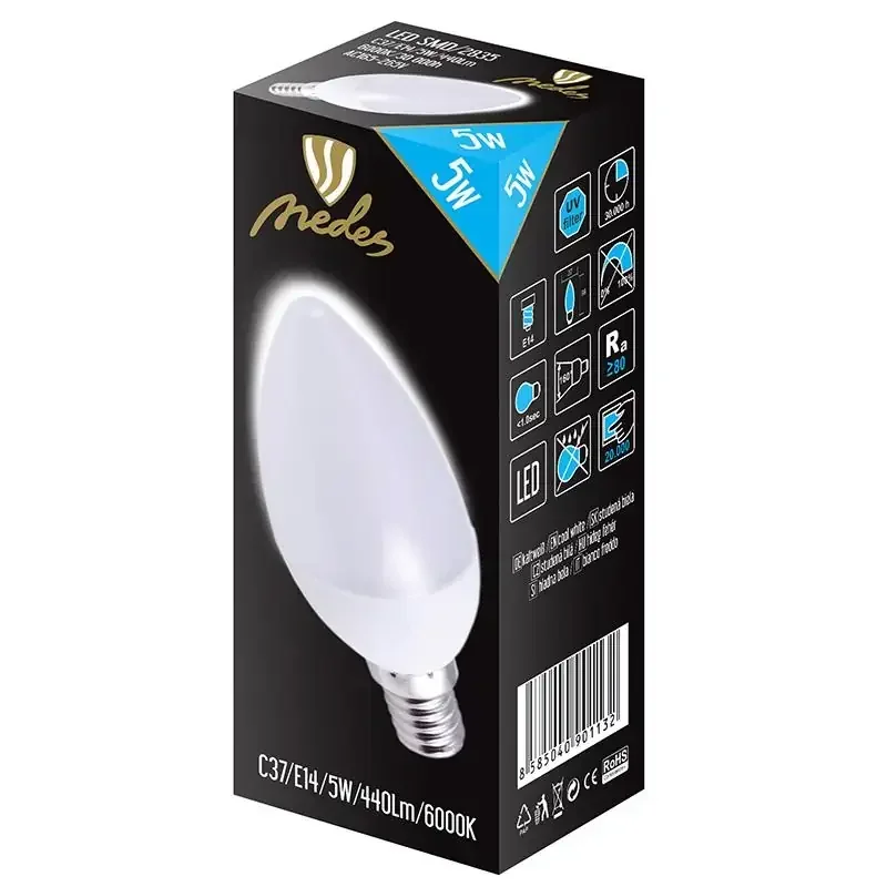 ZLS702 - LED žiarovka 5W - C37 / E14 / SMD / 6500K - ZLS702