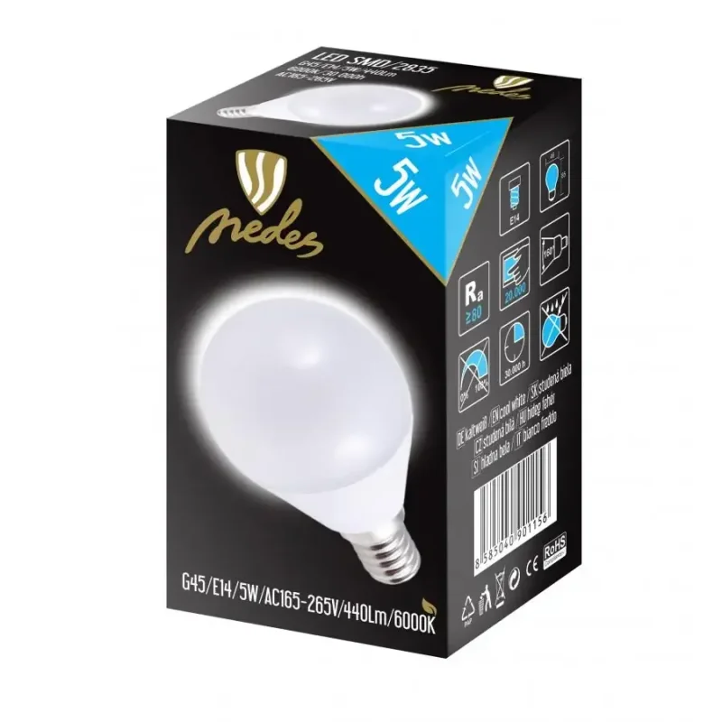 ZLS802 - LED žiarovka 5W - G45 / E14 / SMD / 6500K - ZLS802 ZLS802 - LED žiarovka 5W - G45 / E14 / SMD / 6500K - ZLS802