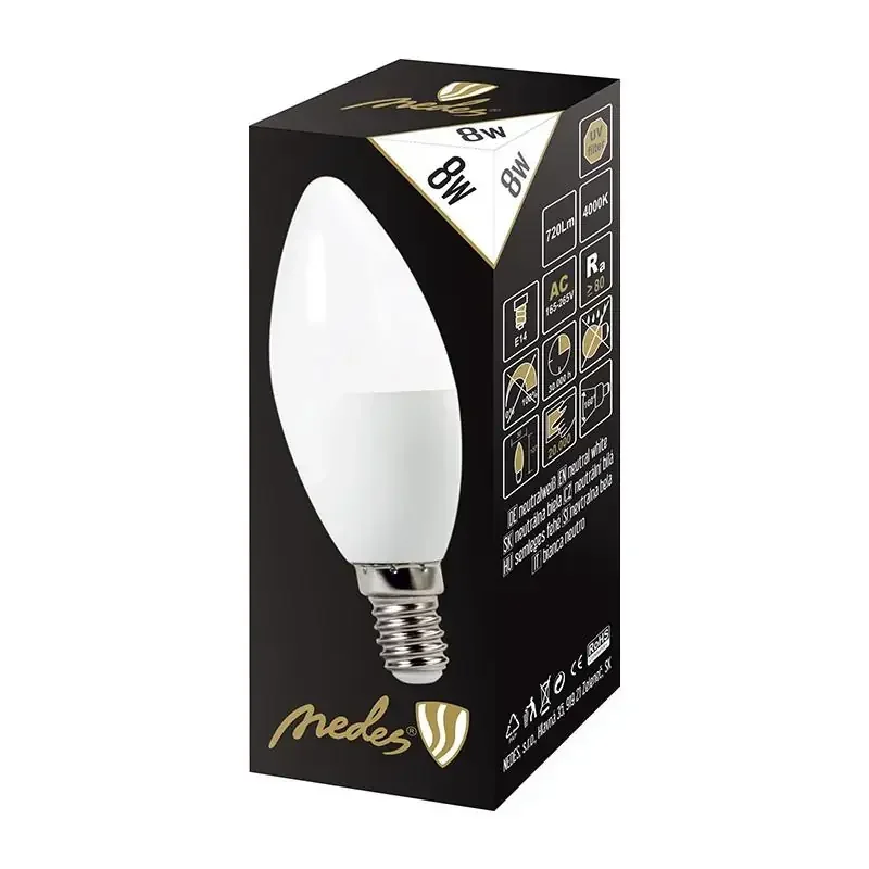 ZLS724 - LED žiarovka 8W - C37 / E14 / SMD / 4000K - ZLS724 ZLS724 - LED žiarovka 8W - C37 / E14 / SMD / 4000K - ZLS724