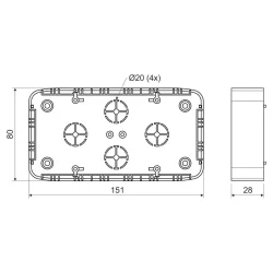 LK 80X28 2T - Krabica lištová, konfigurácia HB, farba superbiela/RAL9003, balenie - 10/60 ks - LK 80X28 2T_HB