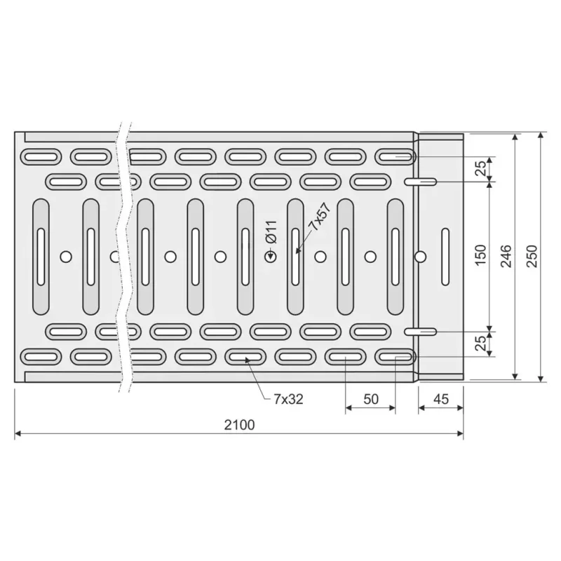 Káblový žľab 100x250x0,70 sendzimir, dierovaný - NKZI 100X250X0.70_S