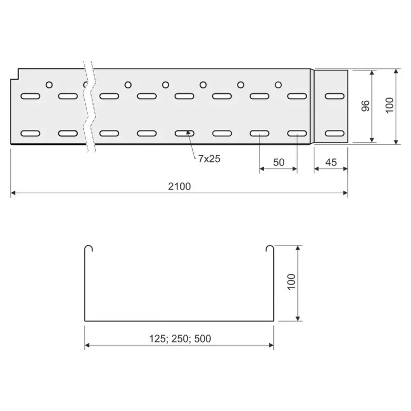 Káblový žľab 100x250x0,70 sendzimir, dierovaný - NKZI 100X250X0.70_S