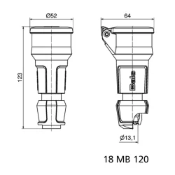 Spojka CZ + uzáver modrý 16A 3p 230V IP54, max. do 3 x 4 mm2 - 7490