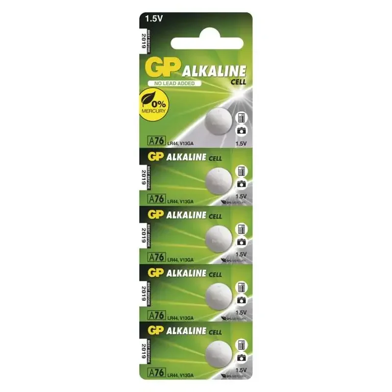 Alkalická gombíková batéria GP LR44 (A76F), 5 ks - 1041007615