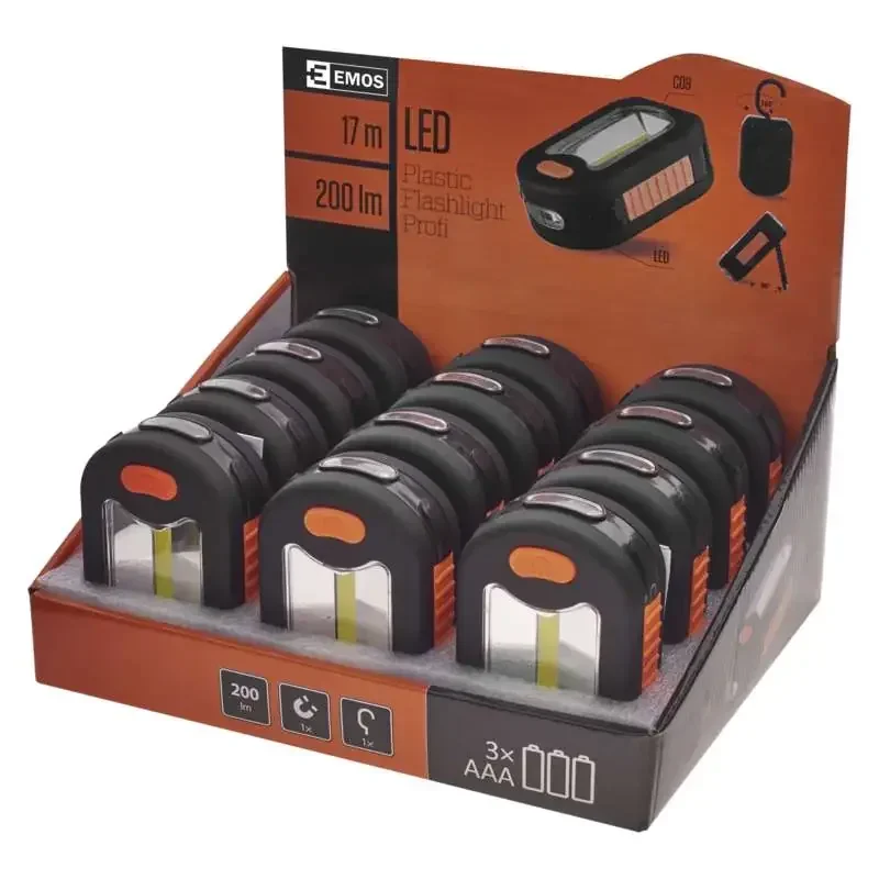 COB LED pracovná baterka P3889, 200 lm, 3x AAA, 12 ks - 1440833100