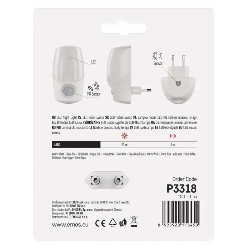 Nočné svetlo LED P3318 so senzorom pohybu do zásuvky - 1456000150