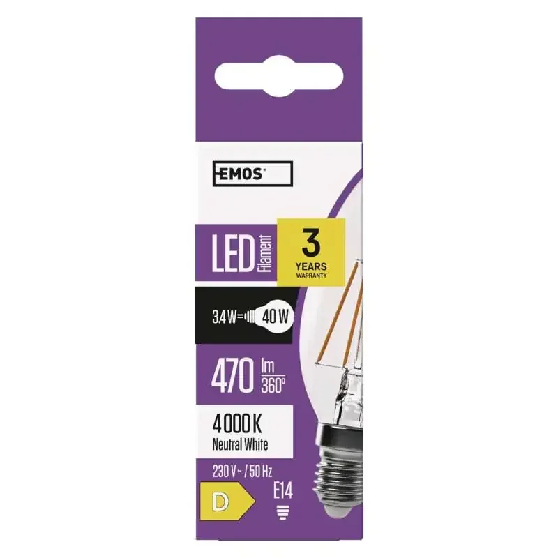 LED žiarovka s vláknom 3,4W E14 neutrálna biela - 1525281407 LED žiarovka s vláknom 3,4W E14 neutrálna biela - 1525281407