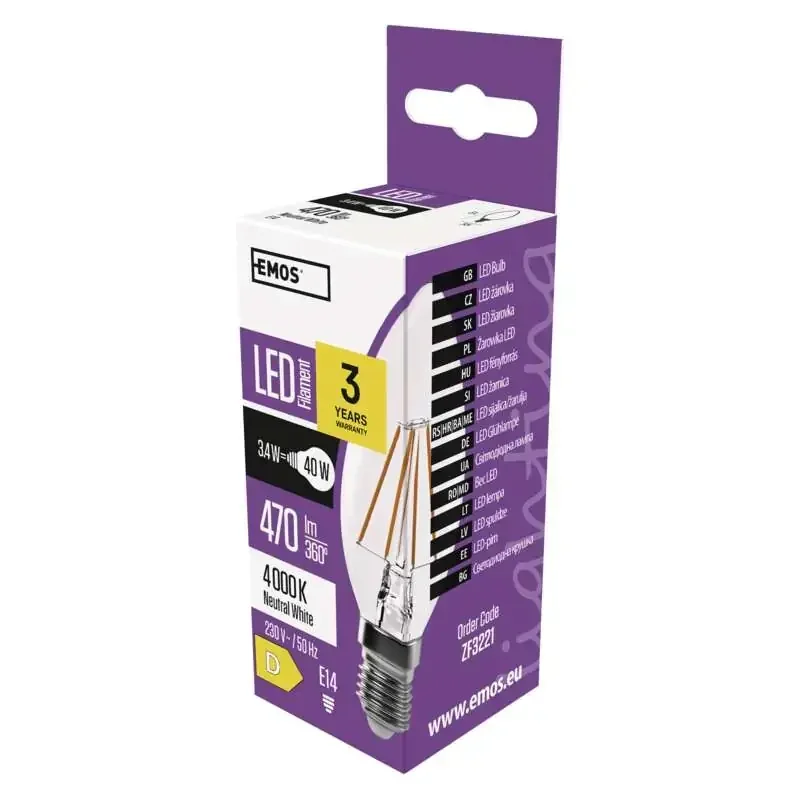 LED žiarovka s vláknom 3,4W E14 neutrálna biela - 1525281407 LED žiarovka s vláknom 3,4W E14 neutrálna biela - 1525281407