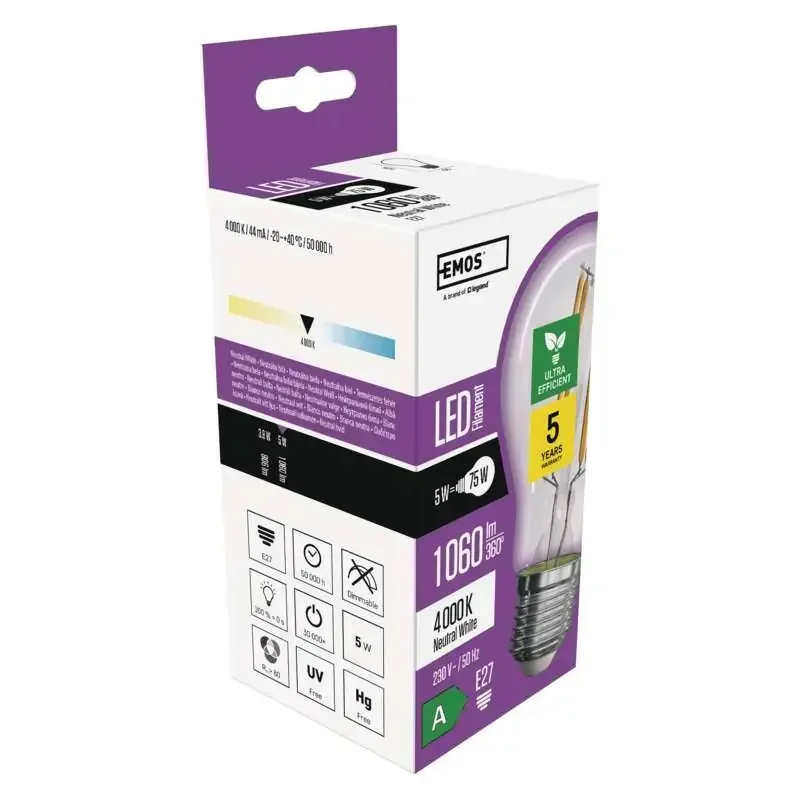 LED žiarovka triedy A 5W E27 neutrálnej bielej farby - 1525283412