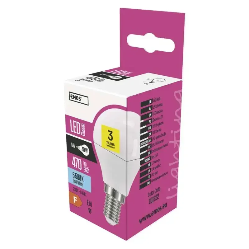 Klasická mini guľová LED žiarovka 5W E14 studená biela - 1525731101