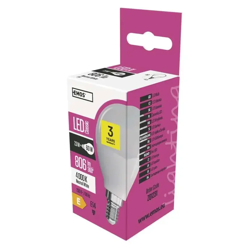 Klasická mini guľôčková žiarovka LED 7,3 W E14 neutrálnej bielej farby - 1525731411