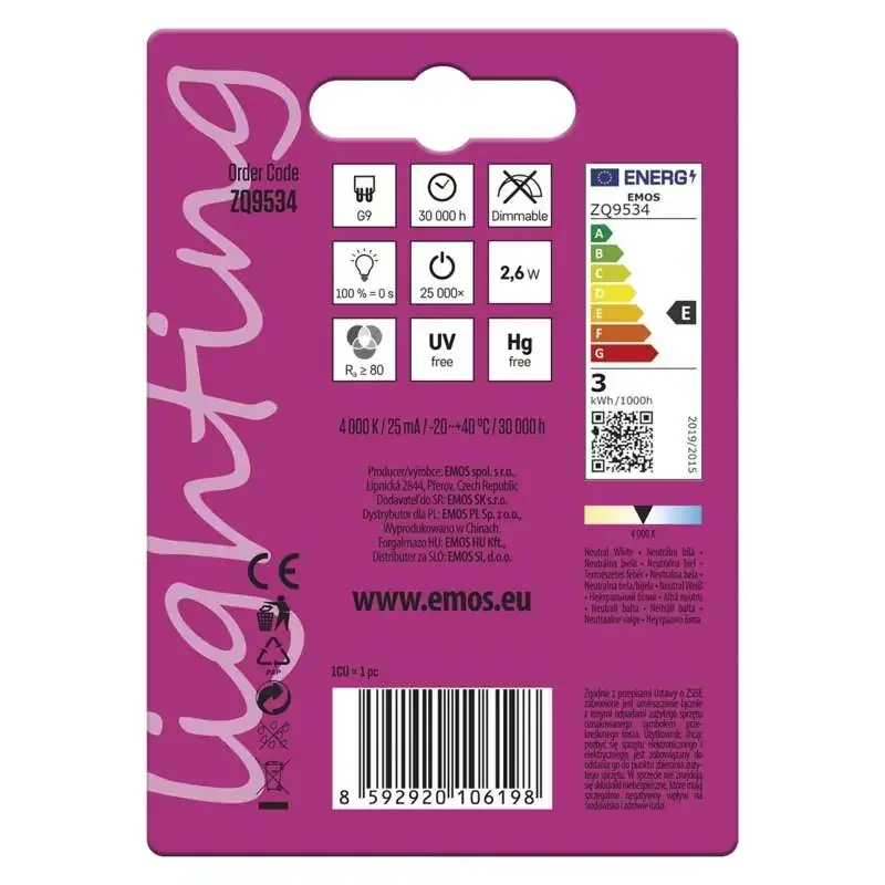 LED žiarovka Classic JC 2,6W G9 neutrálna biela - 1525736405