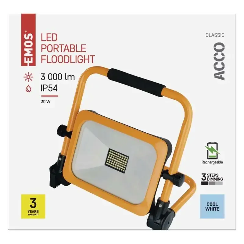 ACCO LED reflektor, dobíjací, prenosný, 30 W, žltý, studená biela - 1531283200
