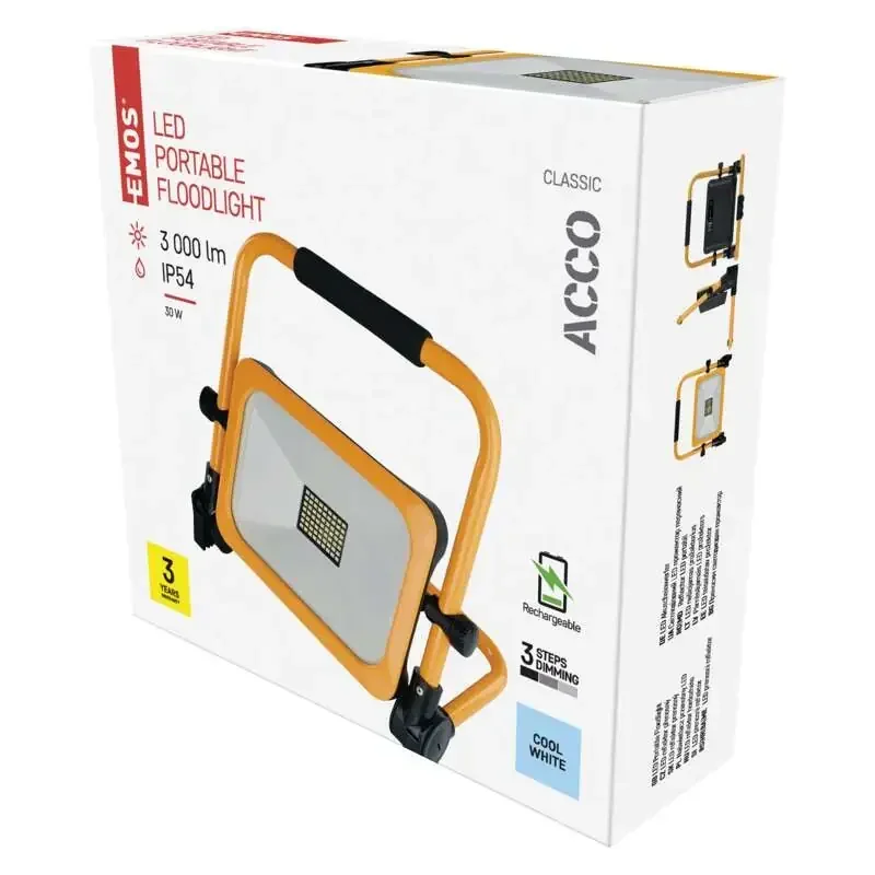 ACCO LED reflektor, dobíjací, prenosný, 30 W, žltý, studená biela - 1531283200