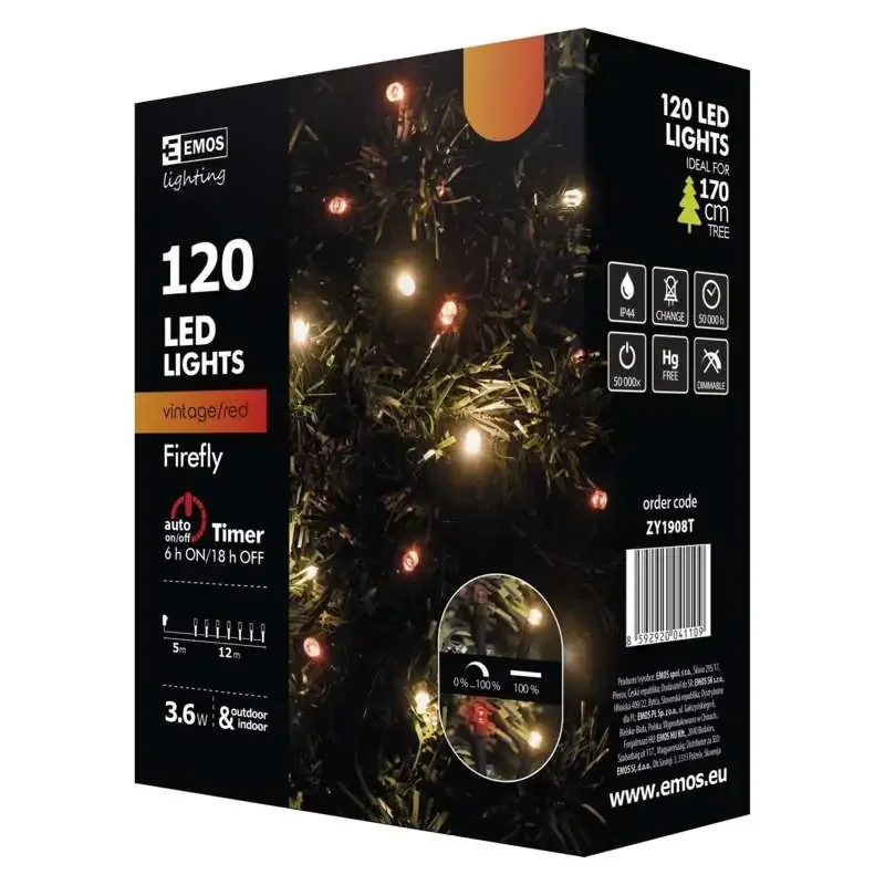 Vianočná reťaz LED pulzujúca, 12 m, jantárová/červená, časovač - 1534190800