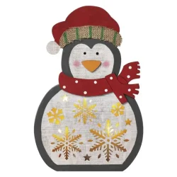 LED drevený vianočný tučniak, 30 cm, 2× AAA, teplá biela, čas - 1534233200