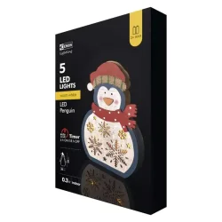 LED drevený vianočný tučniak, 30 cm, 2× AAA, teplá biela, čas - 1534233200