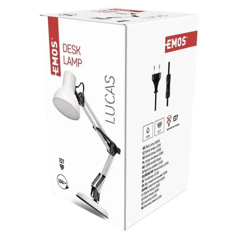 Stolná lampa LUCAS pre žiarovku E27, biela - 1538169000