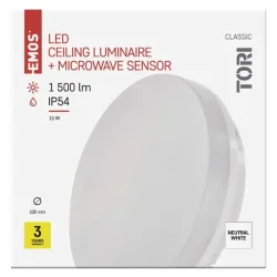 LED svietidlo so senzorom pohybu TORI 22 cm, 15 W, neutrálna biela, IP54 - 1539085150
