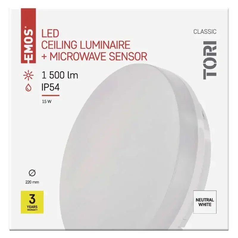 LED svietidlo so senzorom pohybu TORI 22 cm, 15 W, neutrálna biela, IP54 - 1539085150