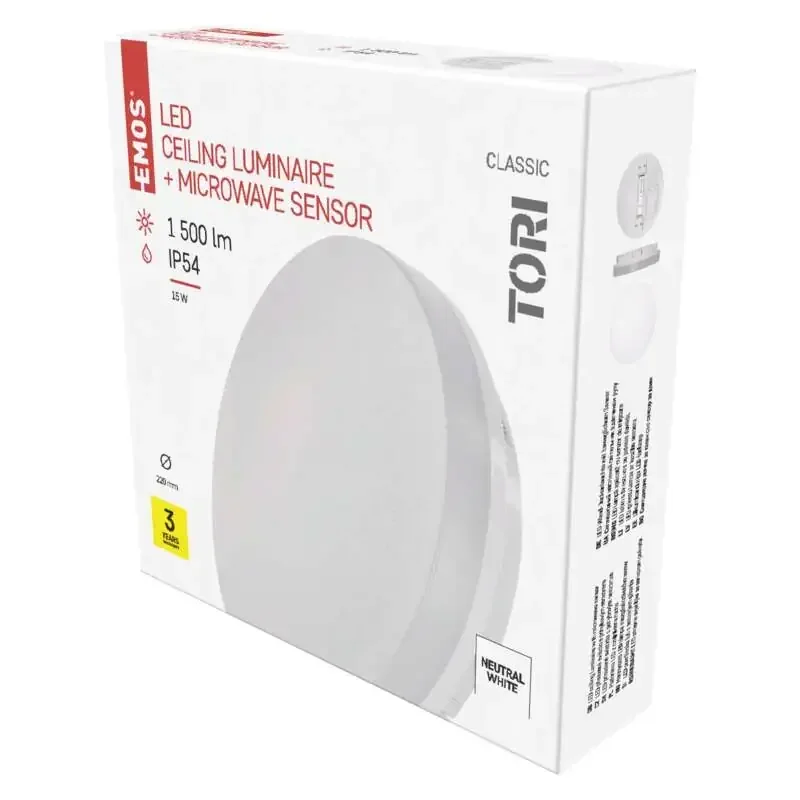 LED svietidlo so senzorom pohybu TORI 22 cm, 15 W, neutrálna biela, IP54 - 1539085150