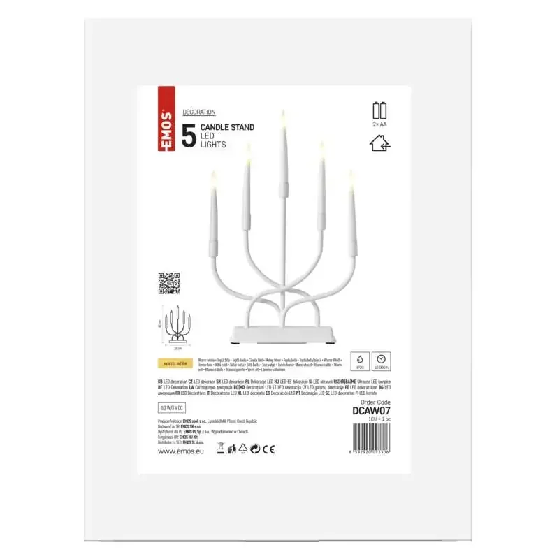 Biely kovový LED svietnik, 40 cm, 2x AA, vnútorný, teplá biela - 1550000010