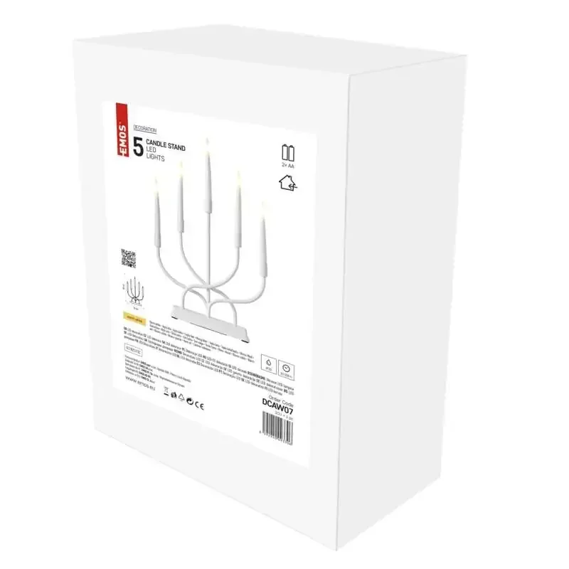 Biely kovový LED svietnik, 40 cm, 2x AA, vnútorný, teplá biela - 1550000010