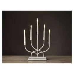 Biely kovový LED svietnik, 40 cm, 2x AA, vnútorný, teplá biela - 1550000010