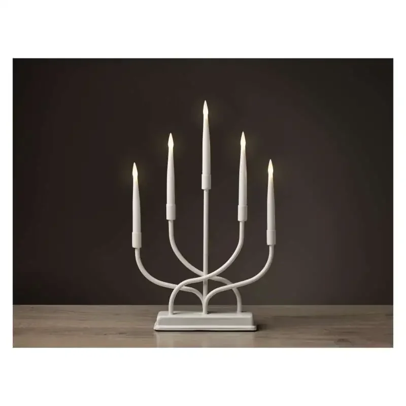 Biely kovový LED svietnik, 40 cm, 2x AA, vnútorný, teplá biela - 1550000010