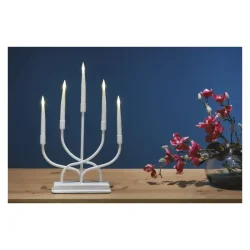 Biely kovový LED svietnik, 40 cm, 2x AA, vnútorný, teplá biela - 1550000010