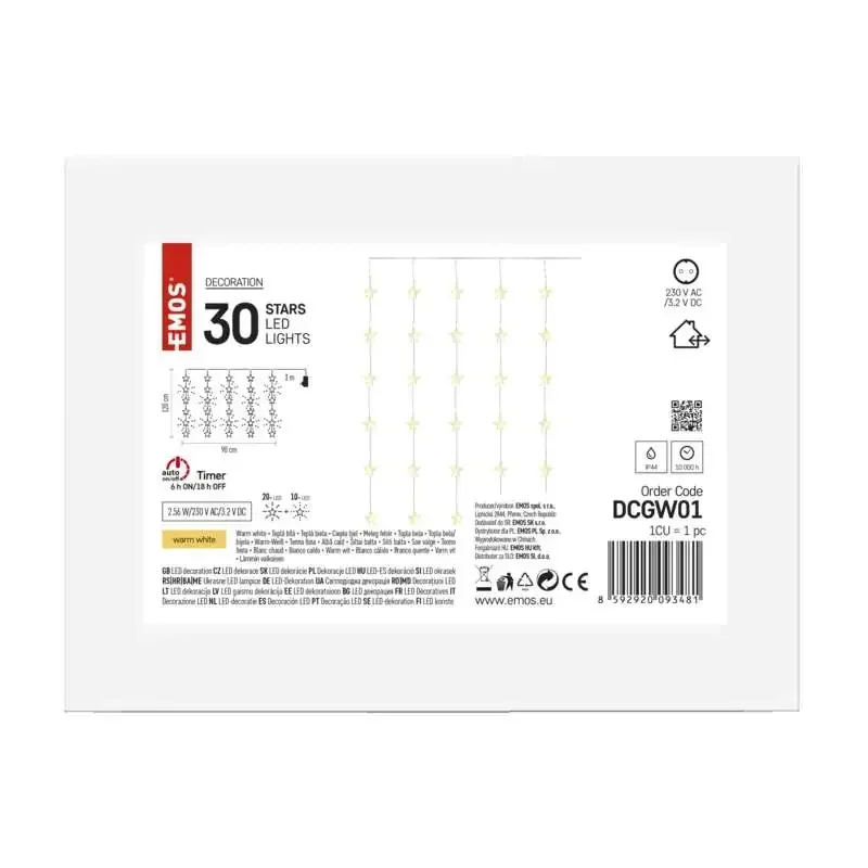LED vianočný záves - hviezdy, 120x90 cm, vnútorný a vonkajší, teplá biela, časovač - 1550000028