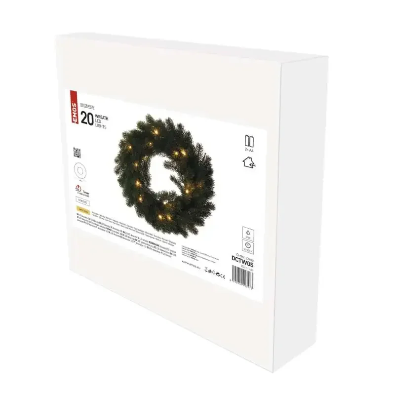 LED vianočný veniec, 40 cm, 2x AA, vnútorný, teplá biela, časovač - 1550000037