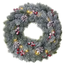 LED vianočný veniec, zasnežený, 38 cm, 2x AA, vnútorný, teplá biela, časovač - 1550000038