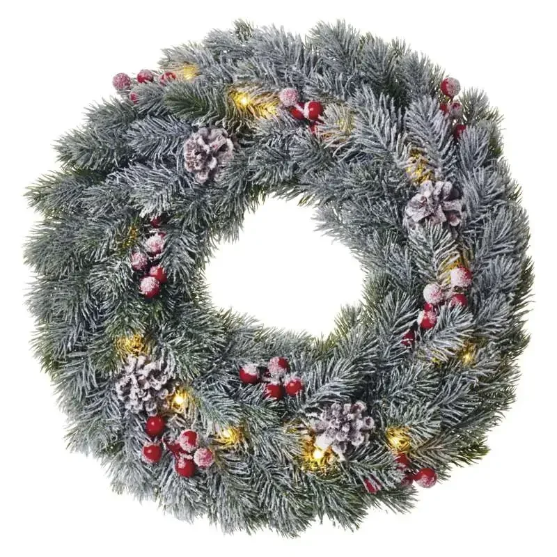 LED vianočný veniec, zasnežený, 38 cm, 2x AA, vnútorný, teplá biela, časovač - 1550000038