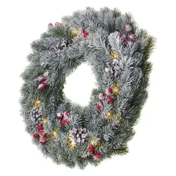 LED vianočný veniec, zasnežený, 38 cm, 2x AA, vnútorný, teplá biela, časovač - 1550000038