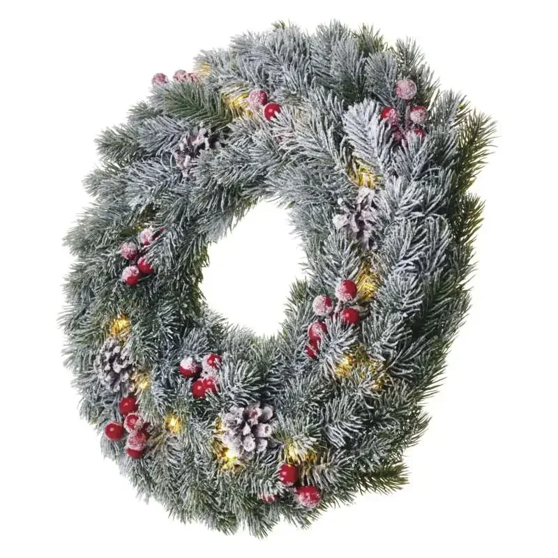 LED vianočný veniec, zasnežený, 38 cm, 2x AA, vnútorný, teplá biela, časovač - 1550000038