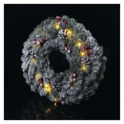 LED vianočný veniec, zasnežený, 38 cm, 2x AA, vnútorný, teplá biela, časovač - 1550000038