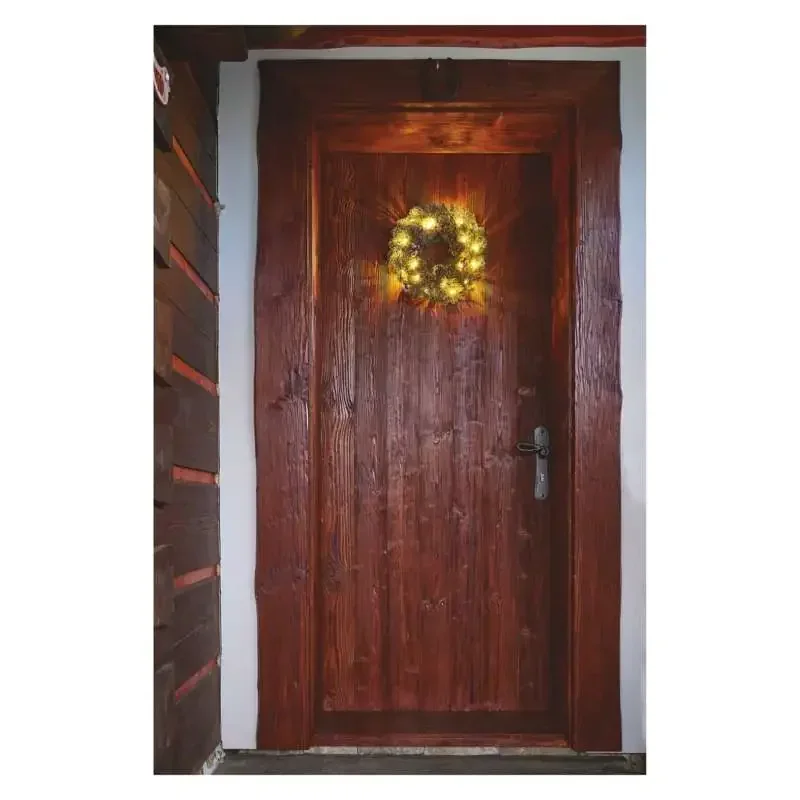 LED vianočný veniec, zasnežený, 38 cm, 2x AA, vnútorný, teplá biela, časovač - 1550000038