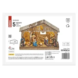 LED drevený vianočný betlehem, 19 cm, 3x AA, vnútorný, teplá biela, časovač - 1550000045