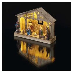 LED drevený vianočný betlehem, 19 cm, 3x AA, vnútorný, teplá biela, časovač - 1550000045