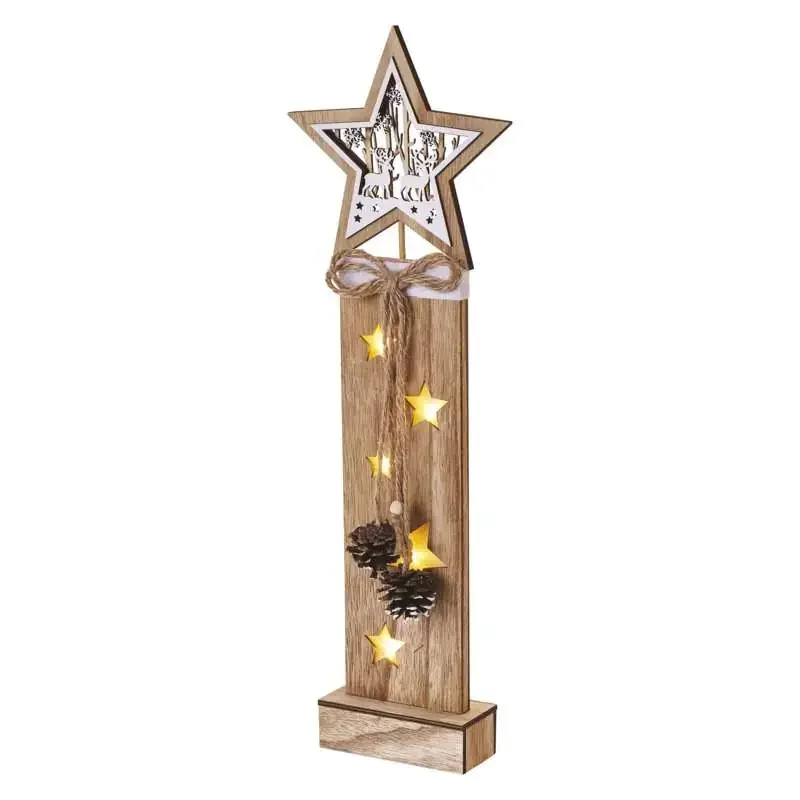 LED drevená dekorácia - hviezdy, 48 cm, 2x AA, vnútorná, teplá biela, časovač - 1550000061