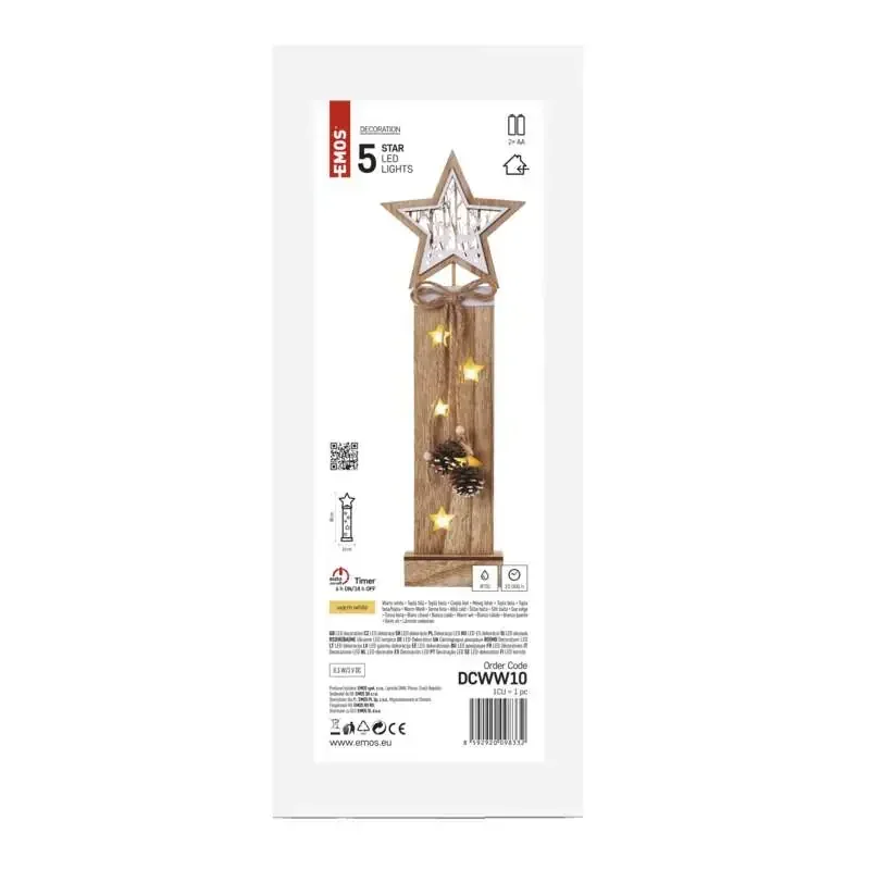 LED drevená dekorácia - hviezdy, 48 cm, 2x AA, vnútorná, teplá biela, časovač - 1550000061