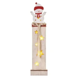 LED drevená dekorácia - snehuliak, 46 cm, 2x AA, vnútorná, teplá biela, časovač - 1550000063