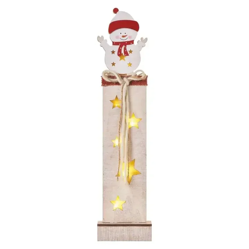 LED drevená dekorácia - snehuliak, 46 cm, 2x AA, vnútorná, teplá biela, časovač - 1550000063