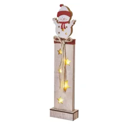 LED drevená dekorácia - snehuliak, 46 cm, 2x AA, vnútorná, teplá biela, časovač - 1550000063