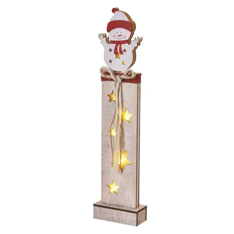 LED drevená dekorácia - snehuliak, 46 cm, 2x AA, vnútorná, teplá biela, časovač - 1550000063