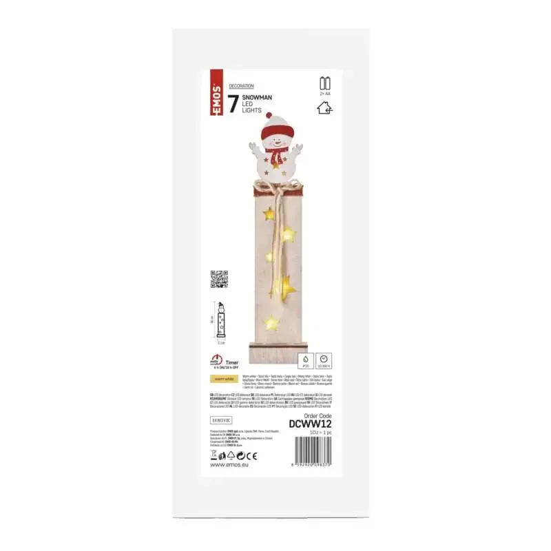 LED drevená dekorácia - snehuliak, 46 cm, 2x AA, vnútorná, teplá biela, časovač - 1550000063