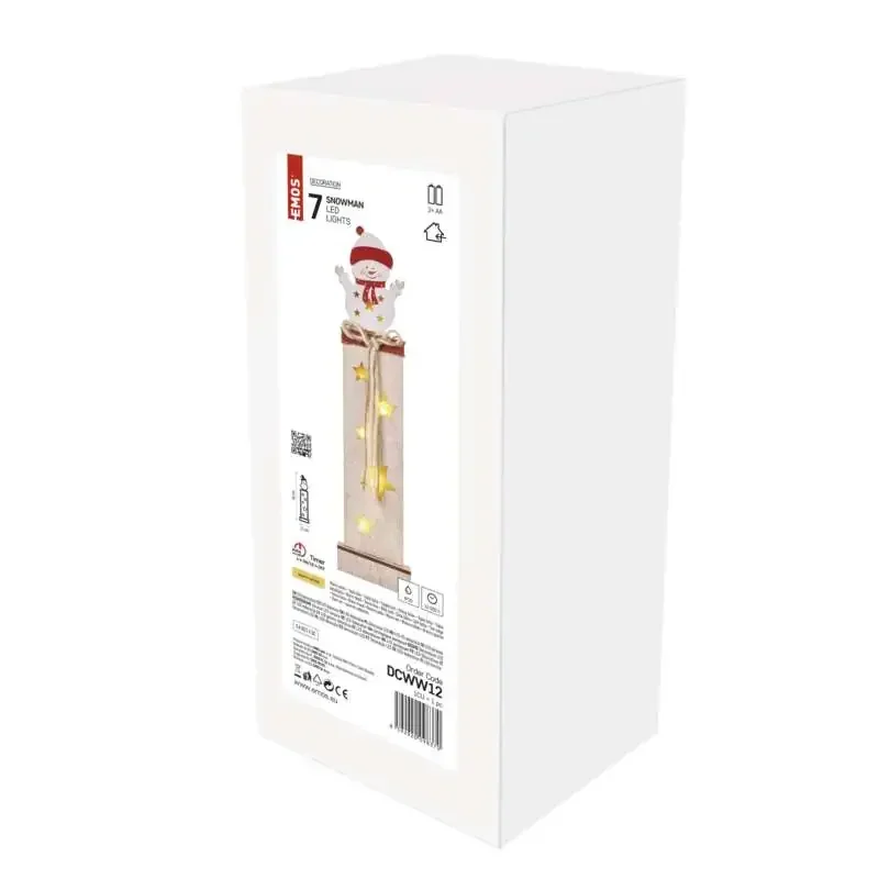 LED drevená dekorácia - snehuliak, 46 cm, 2x AA, vnútorná, teplá biela, časovač - 1550000063